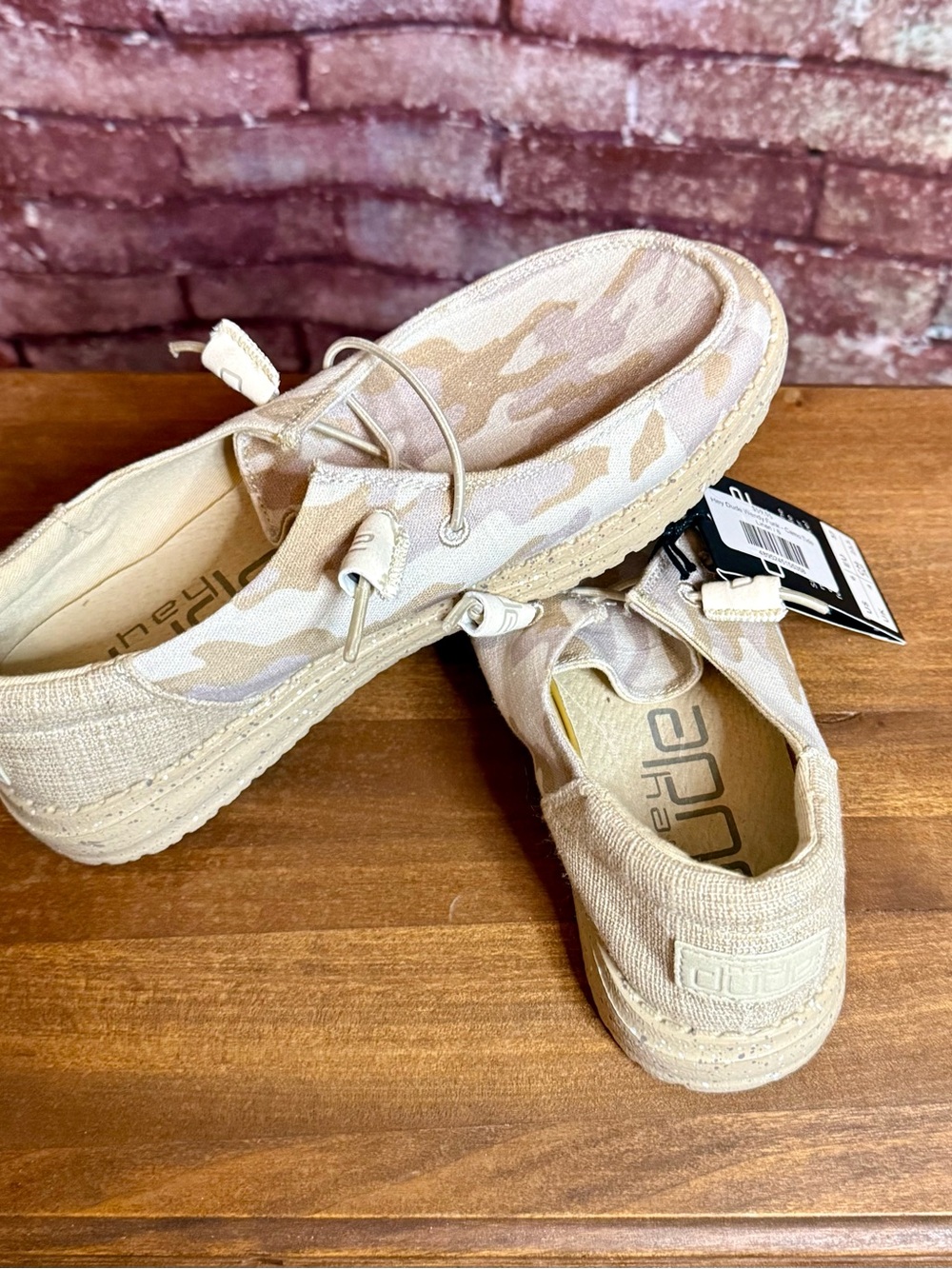 Hey Dude Women's Beige Camo Slip-On Loafers - Neutral Tan Canvas